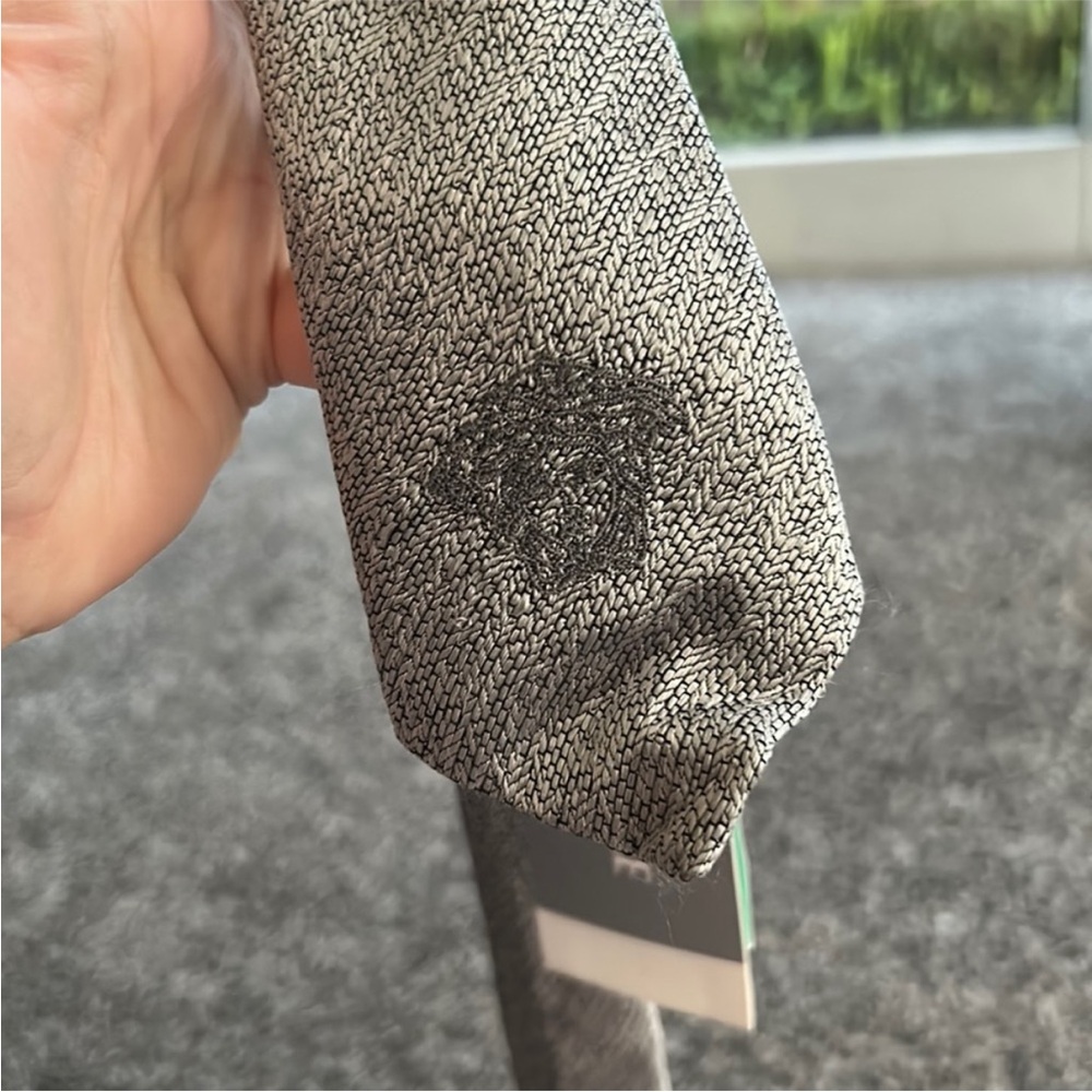 Versace Silver-Gray Kids Tie with Embroidered Medusa